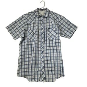 Bullhead Mens Plaid Western Short Sleeve Shirt Blue‎ Button Up
